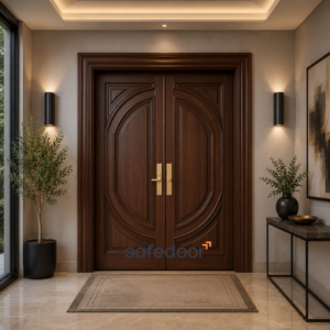 3090-Klasik Kemerli Ahşap Kaplama Çelik Villa Kapısı